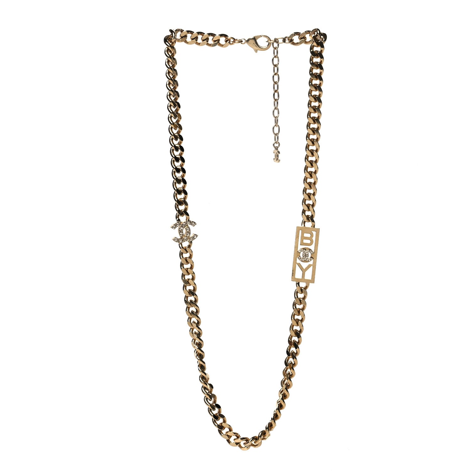 Chanel Metal Crystal CC Boy Chain Link Necklace Gold 3 of 5