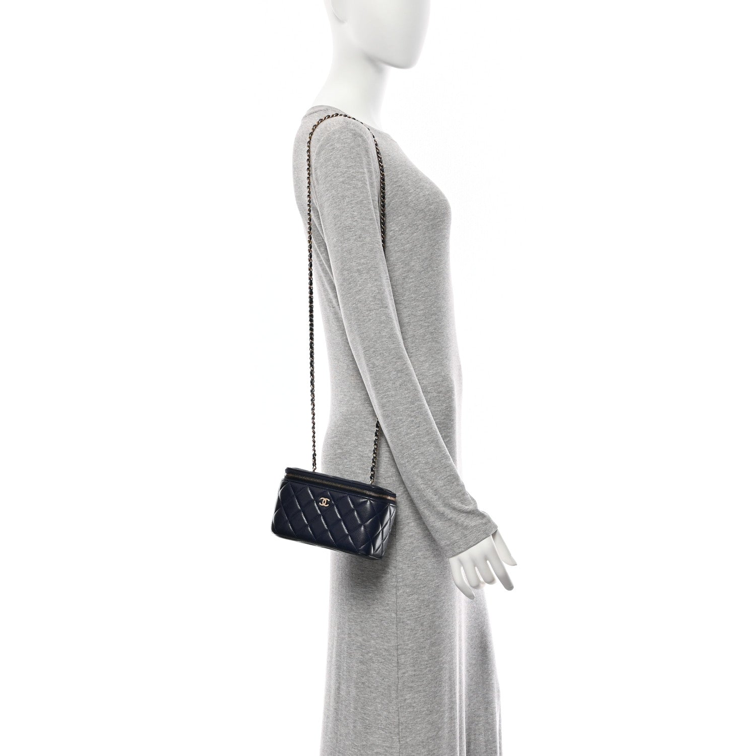 Chanel Caviar Quilted Small Vanity Case With Chain Navy Blue 2 of 10