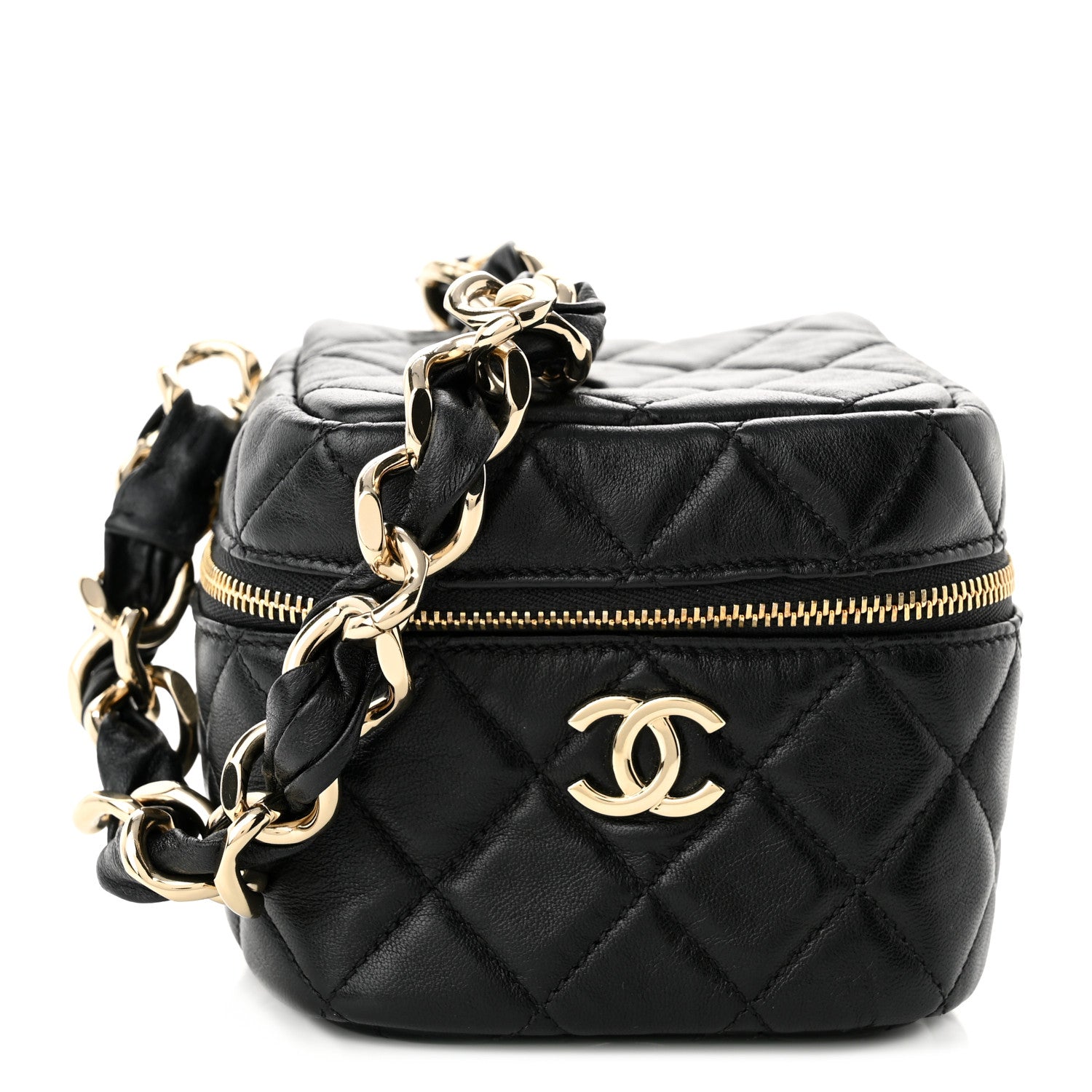 Chanel Lambskin Quilted Cube Chain Wristlet Case Black 1 of 11