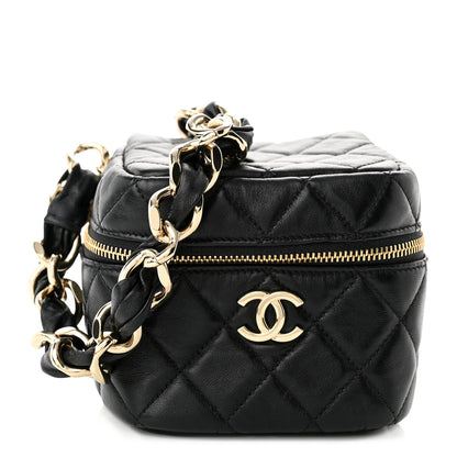 Chanel Lambskin Quilted Cube Chain Wristlet Case Black 1 of 11