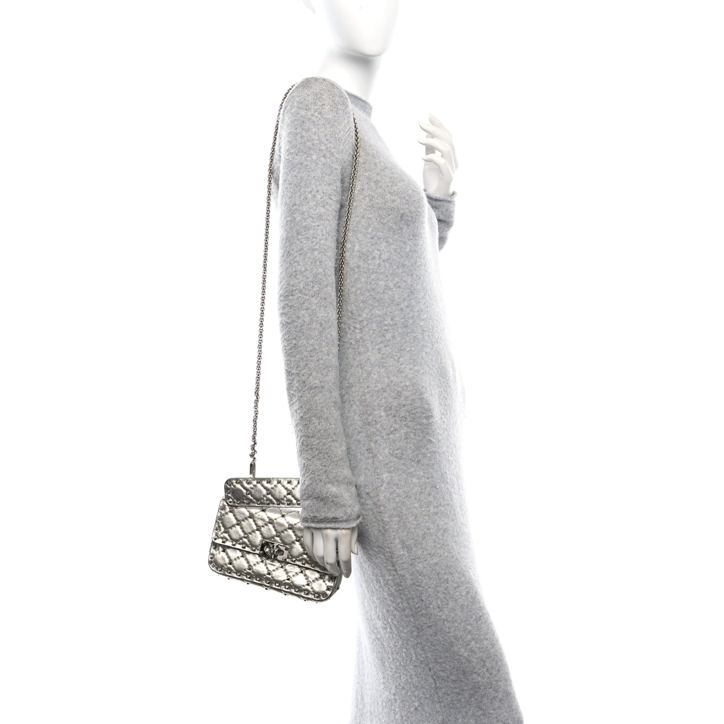 Metallic Nappa Small Rockstud Spike Shoulder Bag Silver