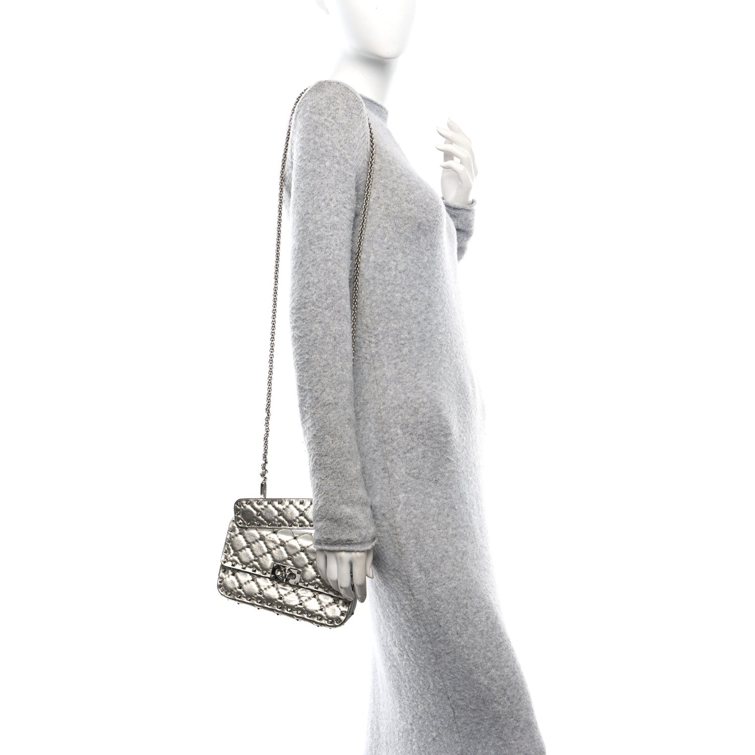 Valentino Garavani Metallic Nappa Small Rockstud Spike Shoulder Bag Silver 2 of 13