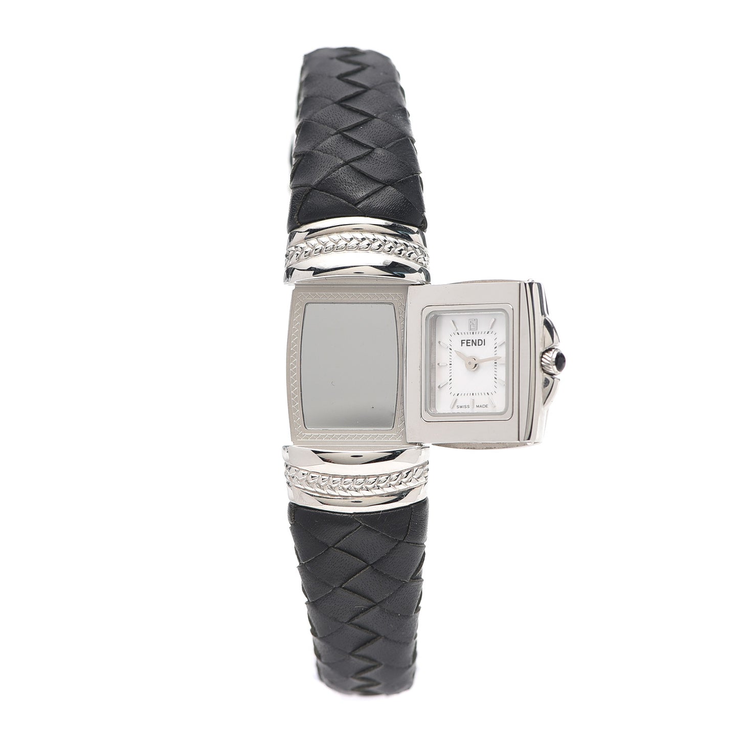 Stainless Steel Calfskin Mother of Pearl 20mm Bangle Quartz Watch