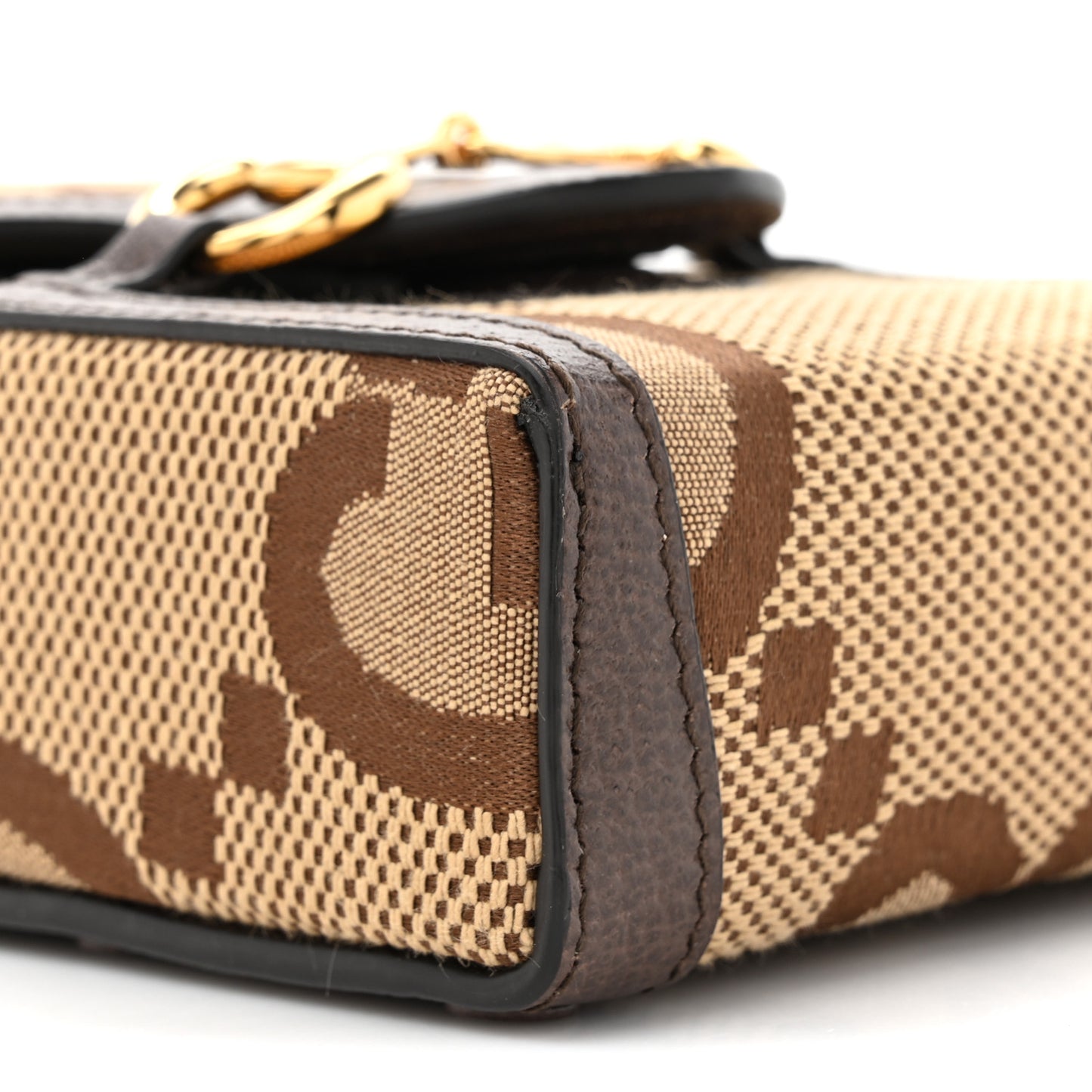 Monogram Jumbo GG Textured Dollar Calfskin Mini Horsebit 1955 Crossbody Bag Camel Ebony New Acero
