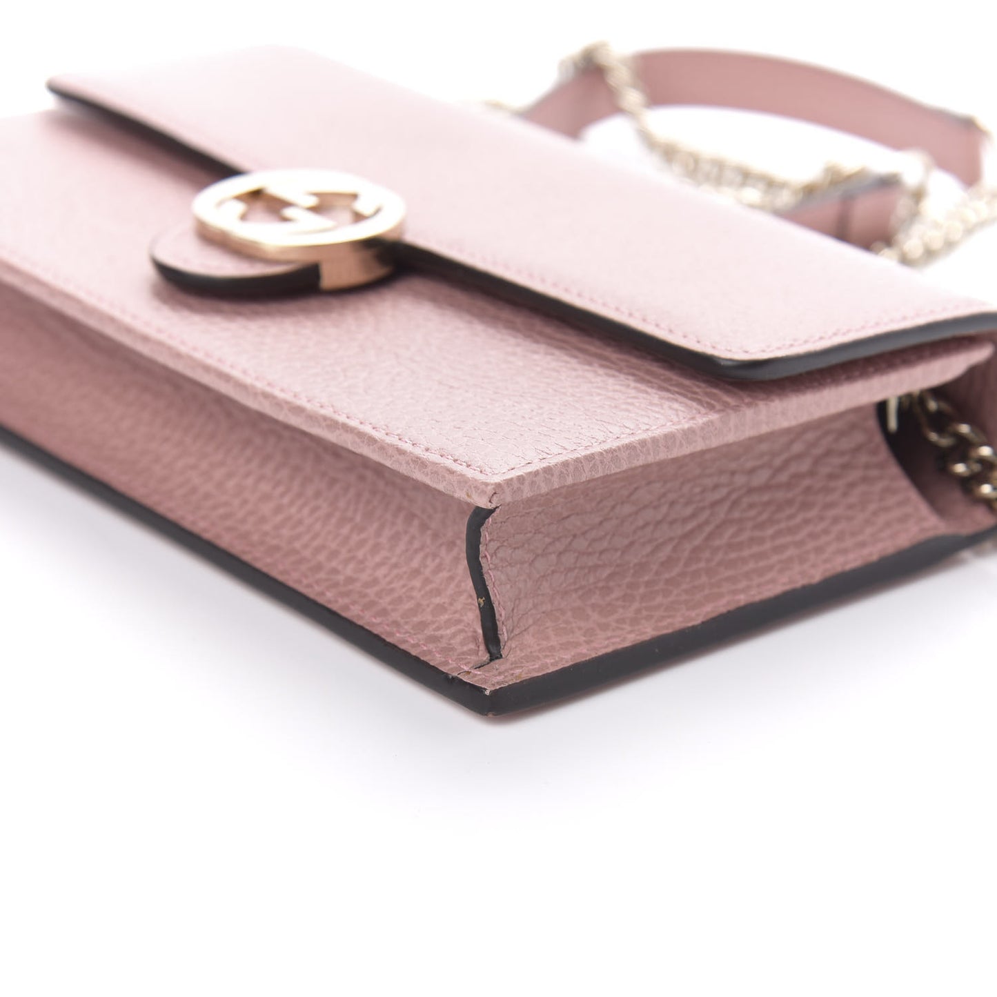 Dollar Calfskin Interlocking G Chain Wallet Soft Pink