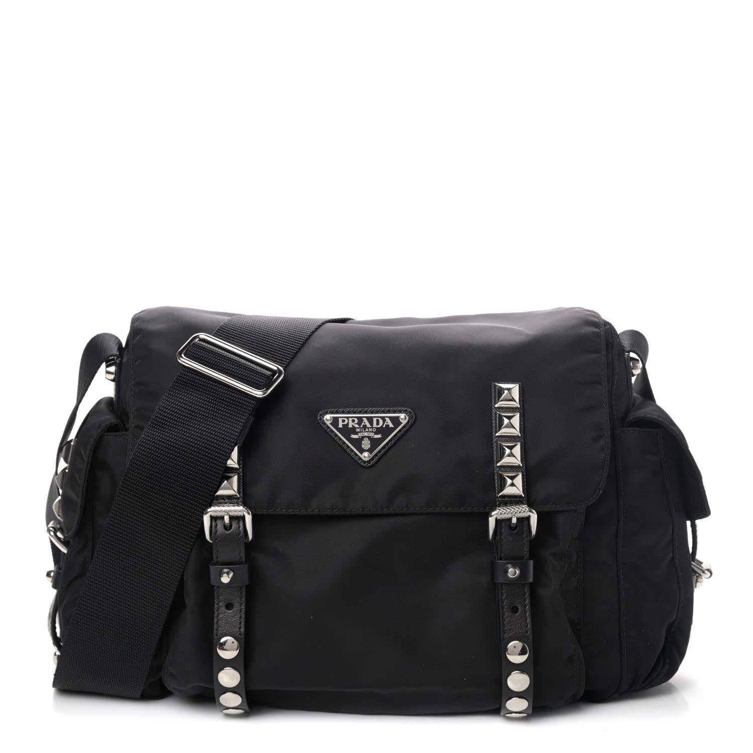 Prada Nylon New Vela Studded Messenger Bag Black 1 of 4