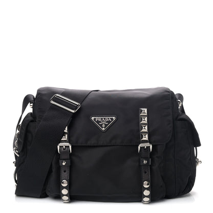 Prada Nylon New Vela Studded Messenger Bag Black 1 of 4