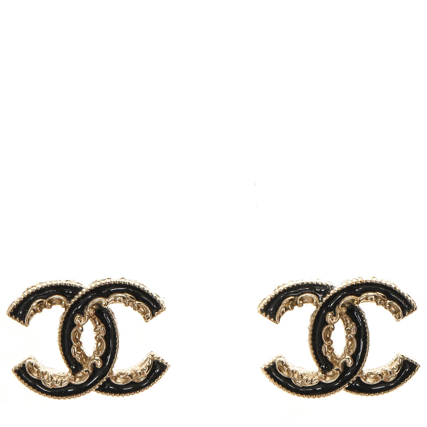 Enamel CC Baroque Earrings Black Gold