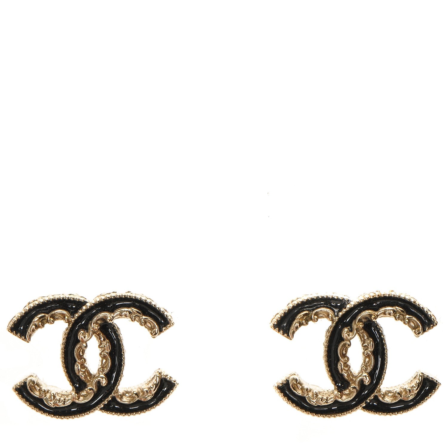 Chanel Enamel CC Baroque Earrings Black Gold 1 of 4