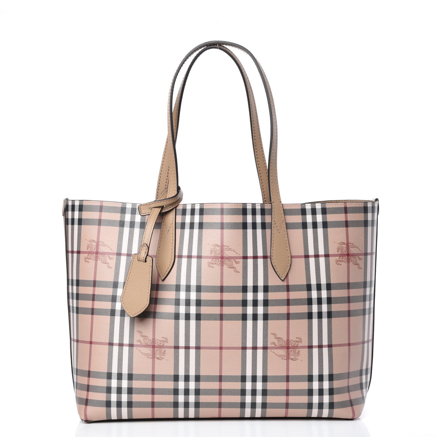 Grainy Calfskin Haymarket Check Medium Reversible Tote Camel
