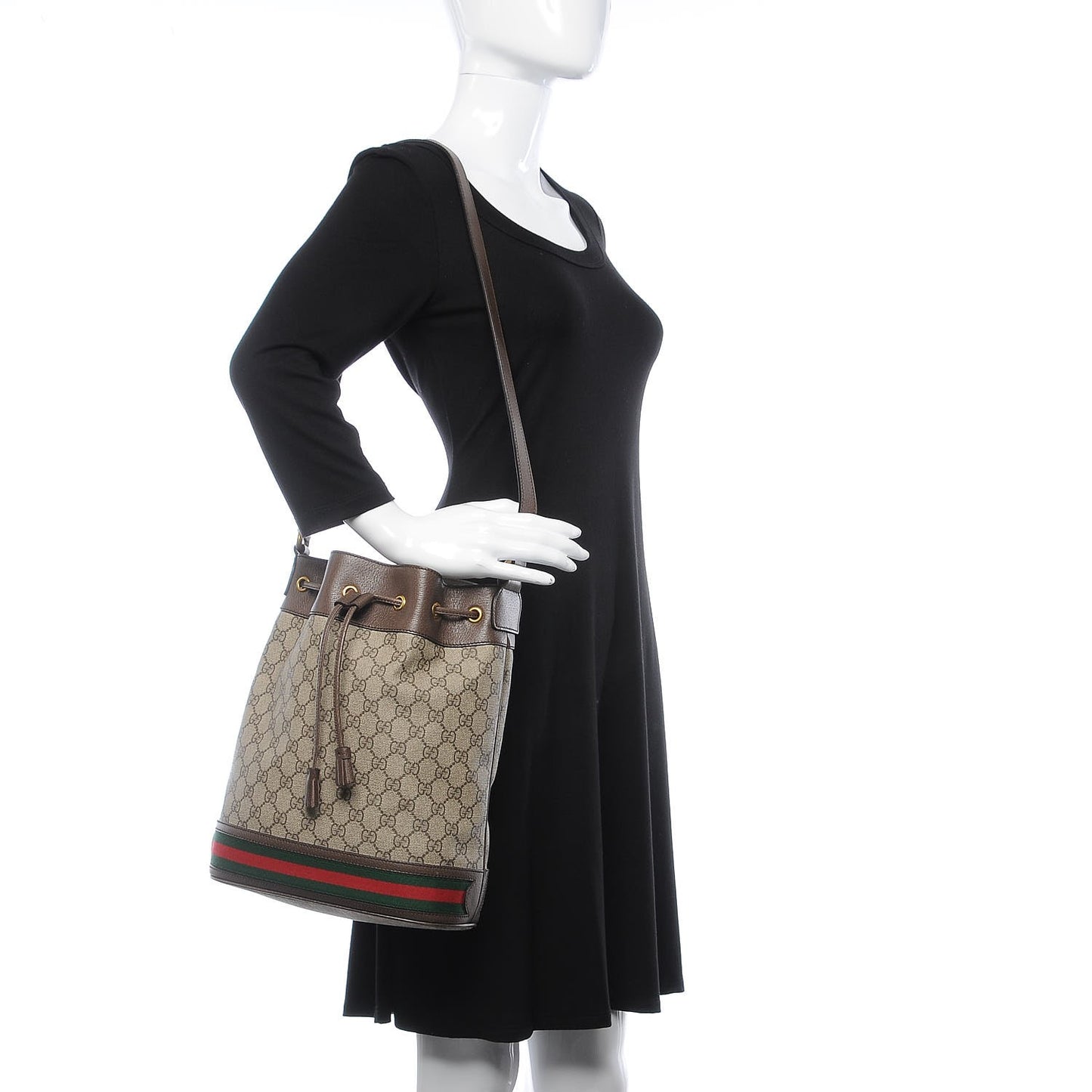 GG Supreme Monogram Web Ophidia Bucket Bag Brown