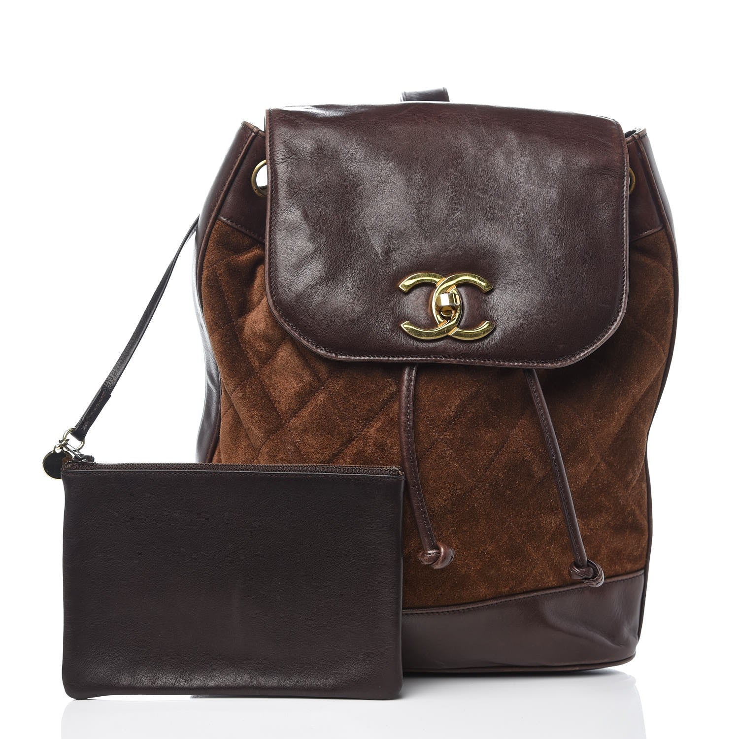 Chanel Suede Quilted Drawstring Sling Backpack Brown 3 of 11