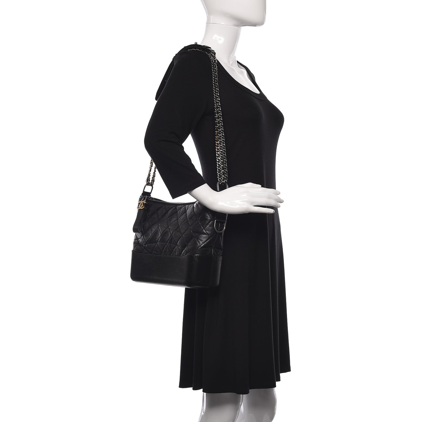 Aged Calfskin Quilted Medium Gabrielle Hobo Black