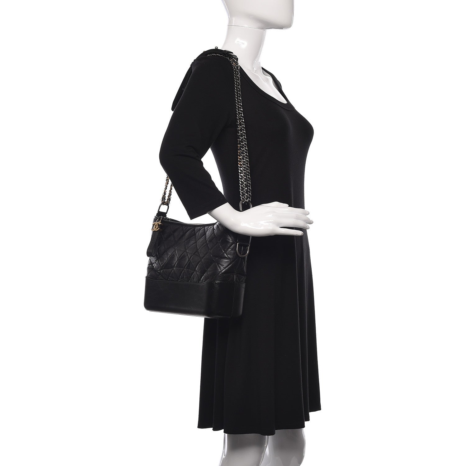 Chanel Aged Calfskin Quilted Medium Gabrielle Hobo Black 2 of 12