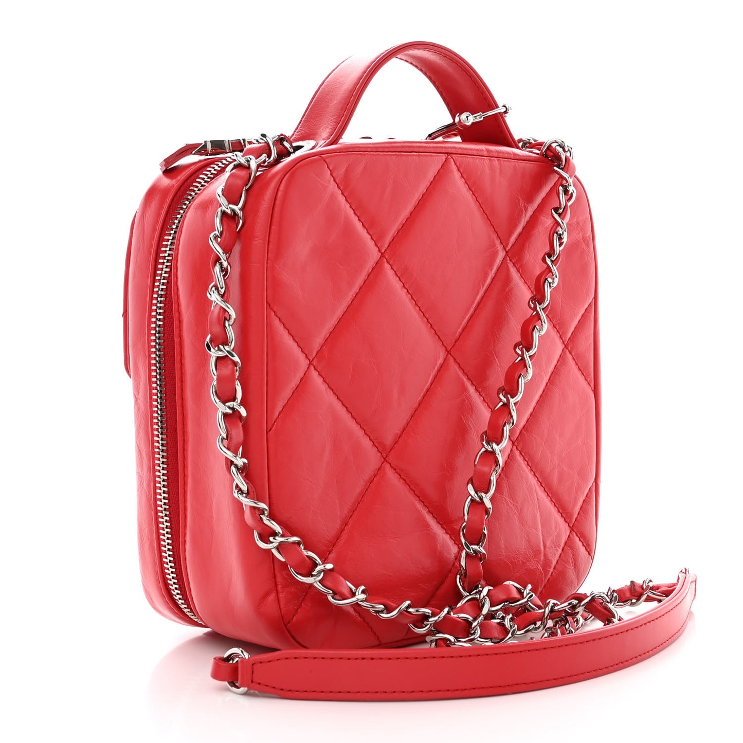 Aged Calfskin Quilted Top Handle Camera Case Red