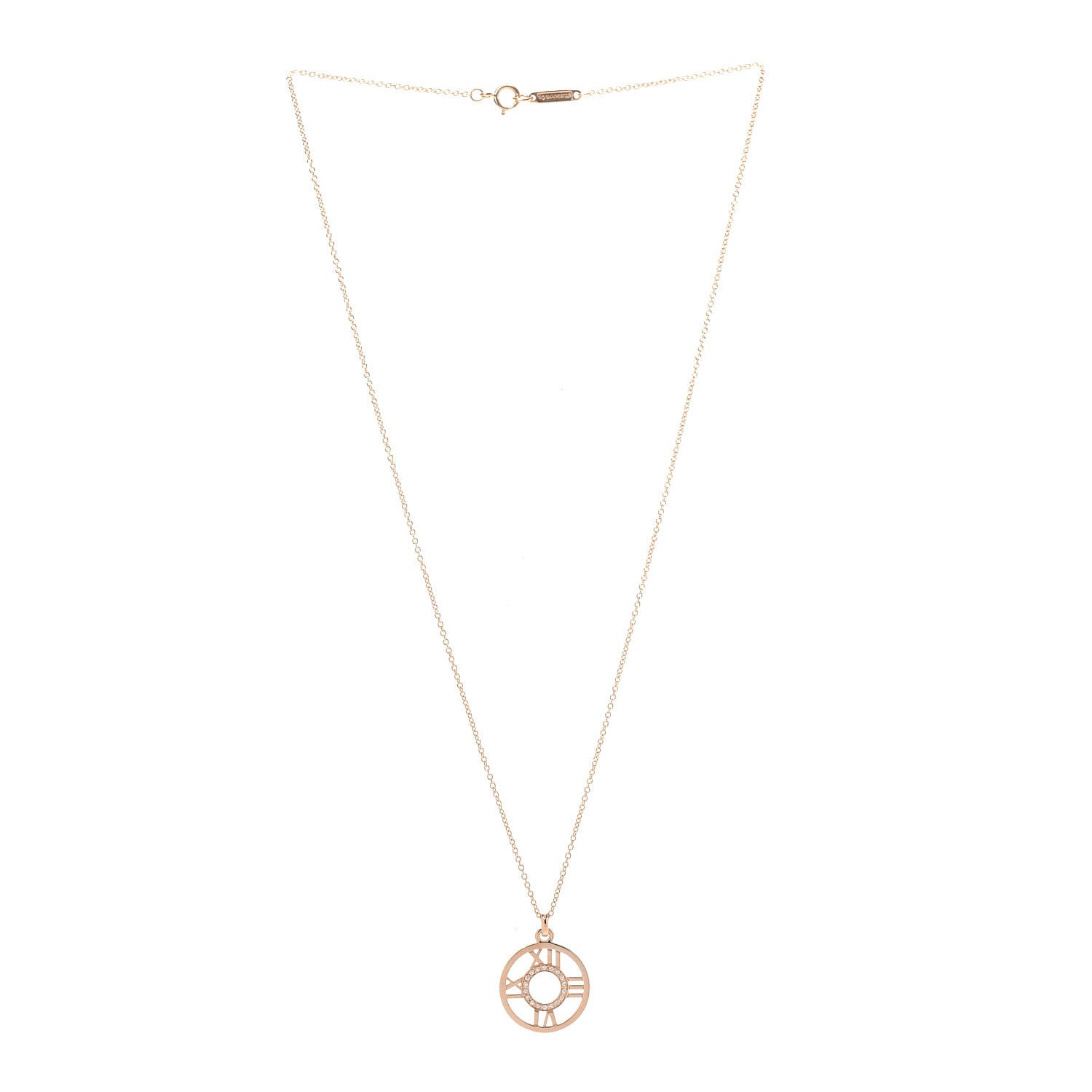Tiffany 18K Rose Gold Diamond Small Atlas Open Pendant Necklace 3 of 6