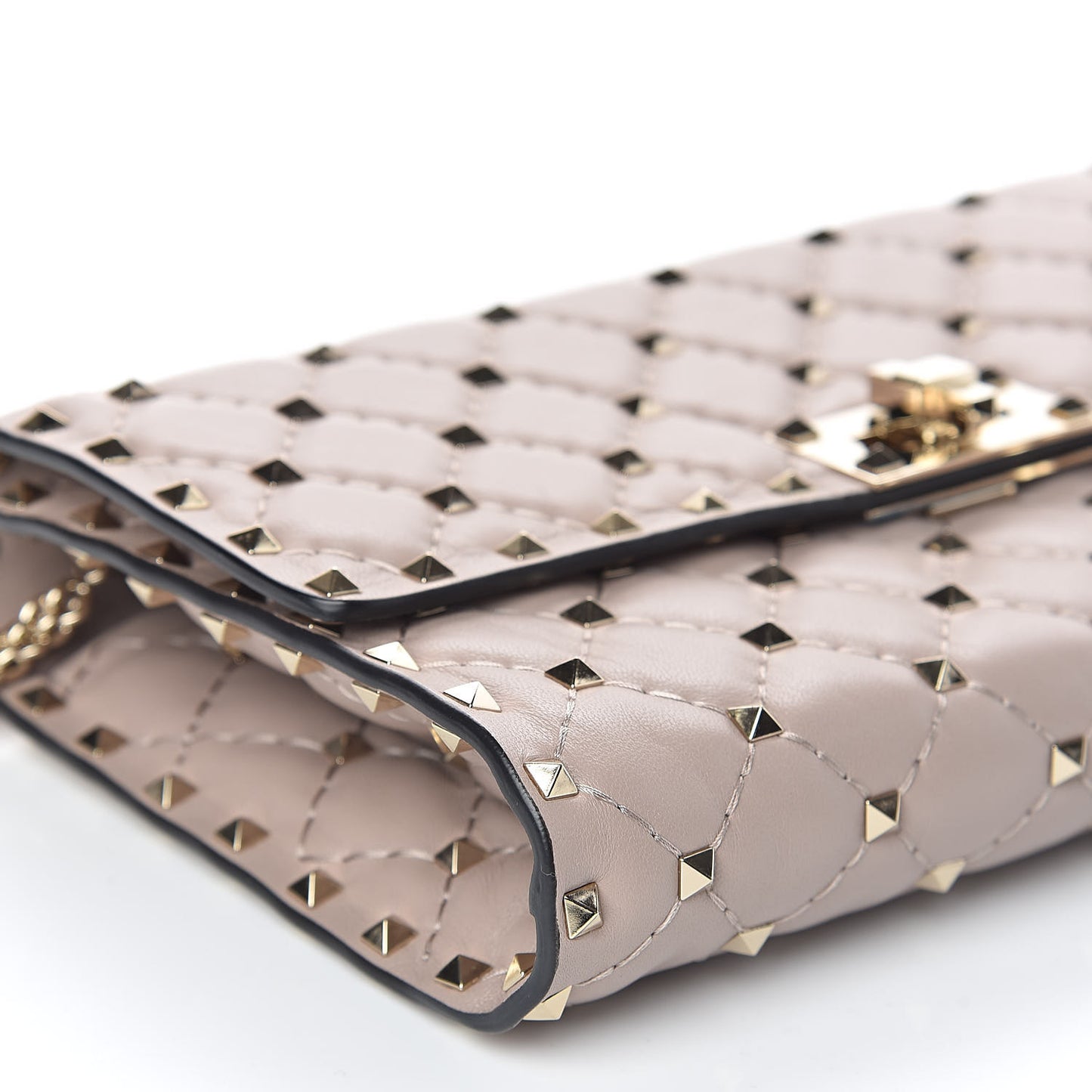 Lambskin Rockstud Spike Wallet on Chain Poudre