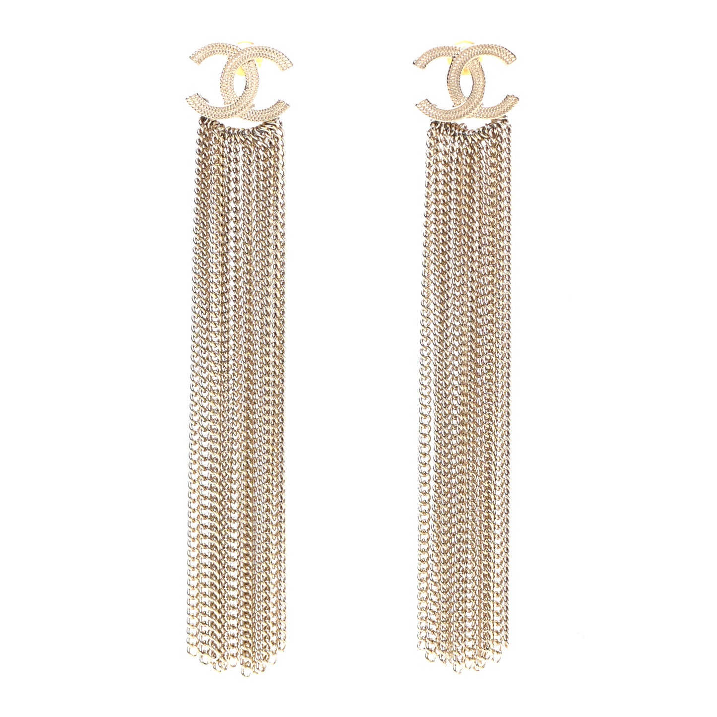 Metal CC Multi Strand Chain Drop Earrings Gold