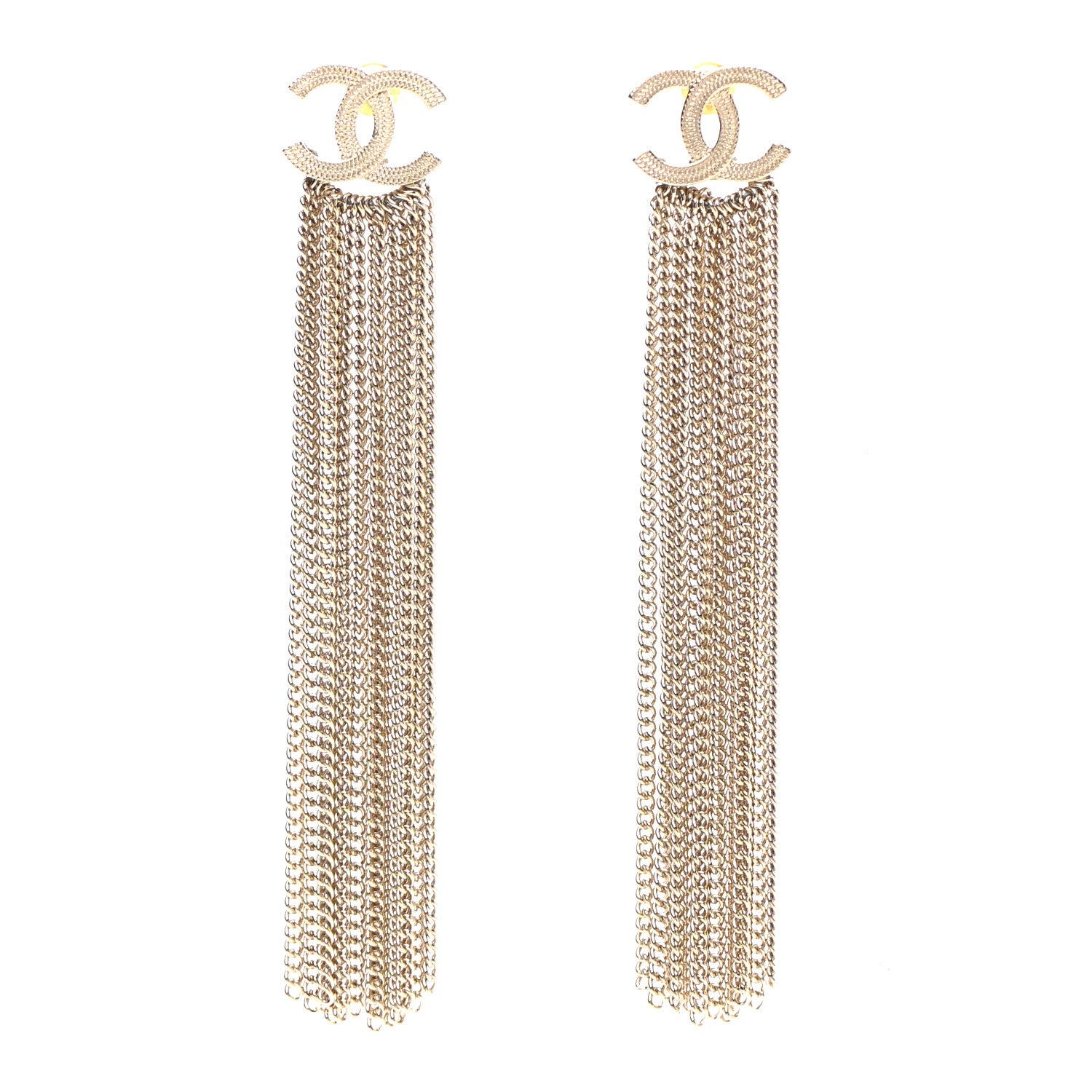 Chanel Metal CC Multi Strand Chain Drop Earrings Gold 1 of 4