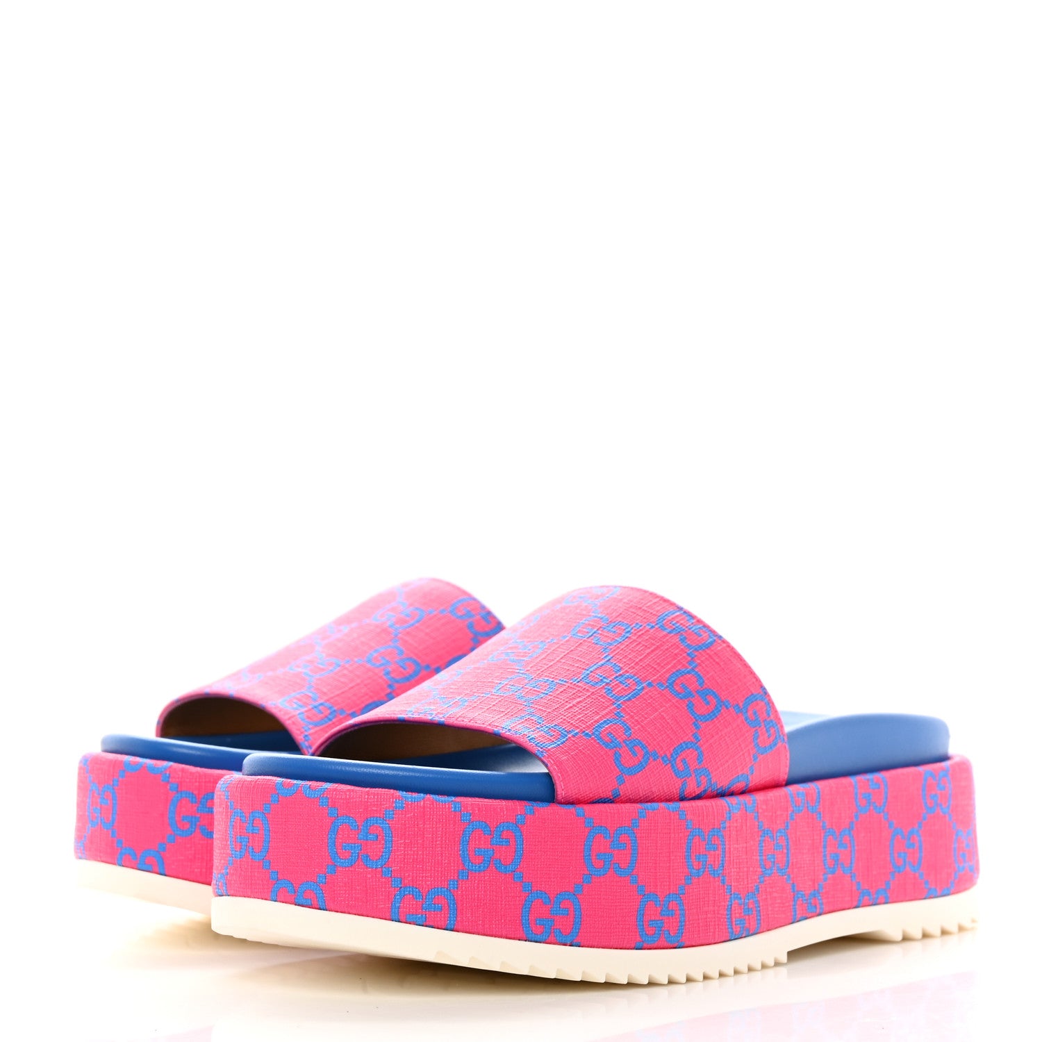 Gucci GG Supreme Joy Monogram Angelina Platform Slide Sandals 35.5 Fuxia Blue 3 of 11