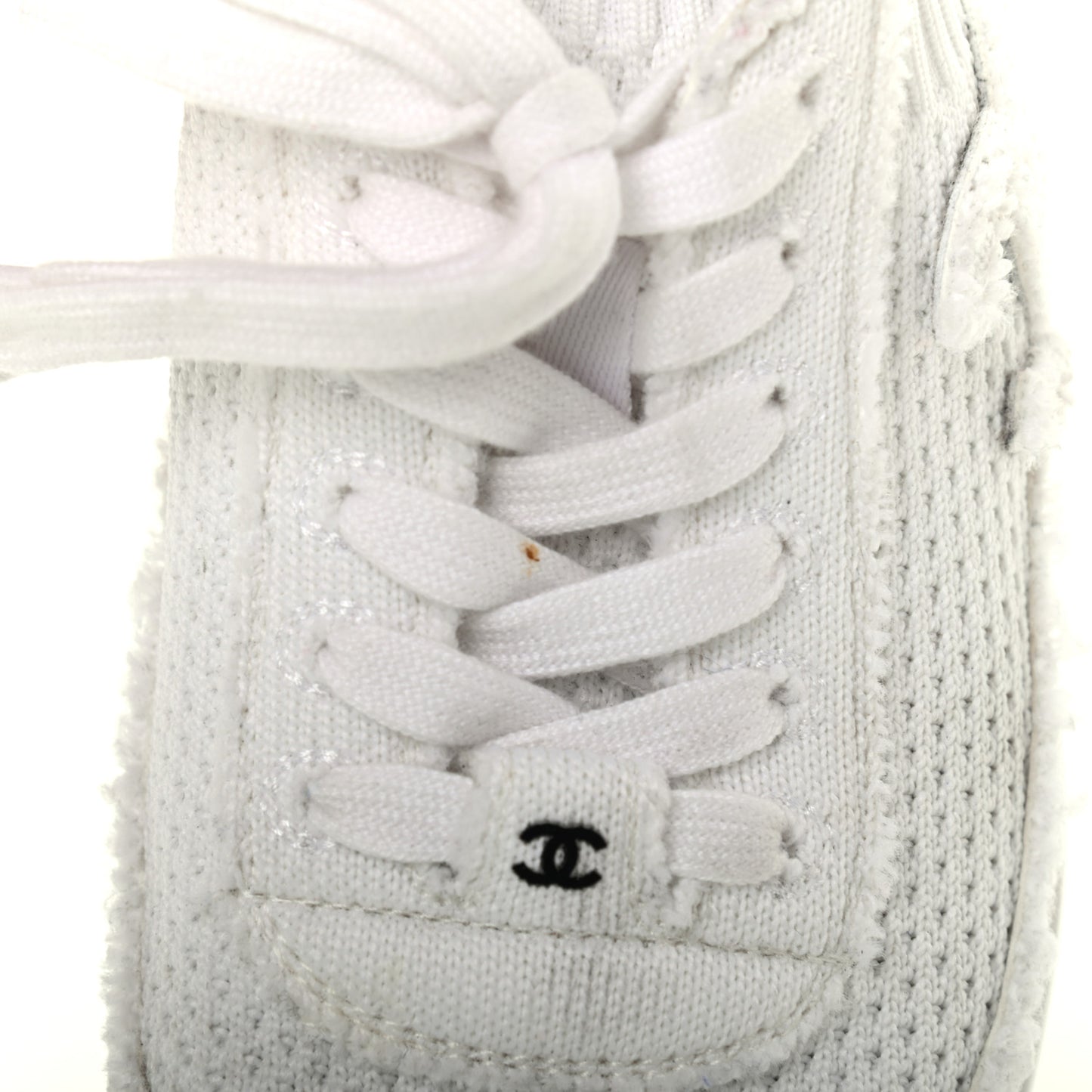 Fabric Suede Calfskin Stretch CC Sneakers 36 White Black