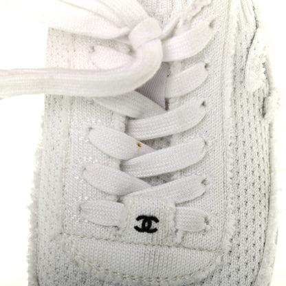 Chanel Fabric Suede Calfskin Stretch CC Sneakers 36 White Black 8 of 11