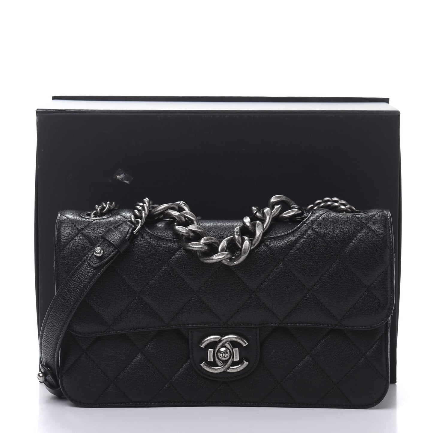 Goatskin Quilted Medium Perfect Edge Flap Black