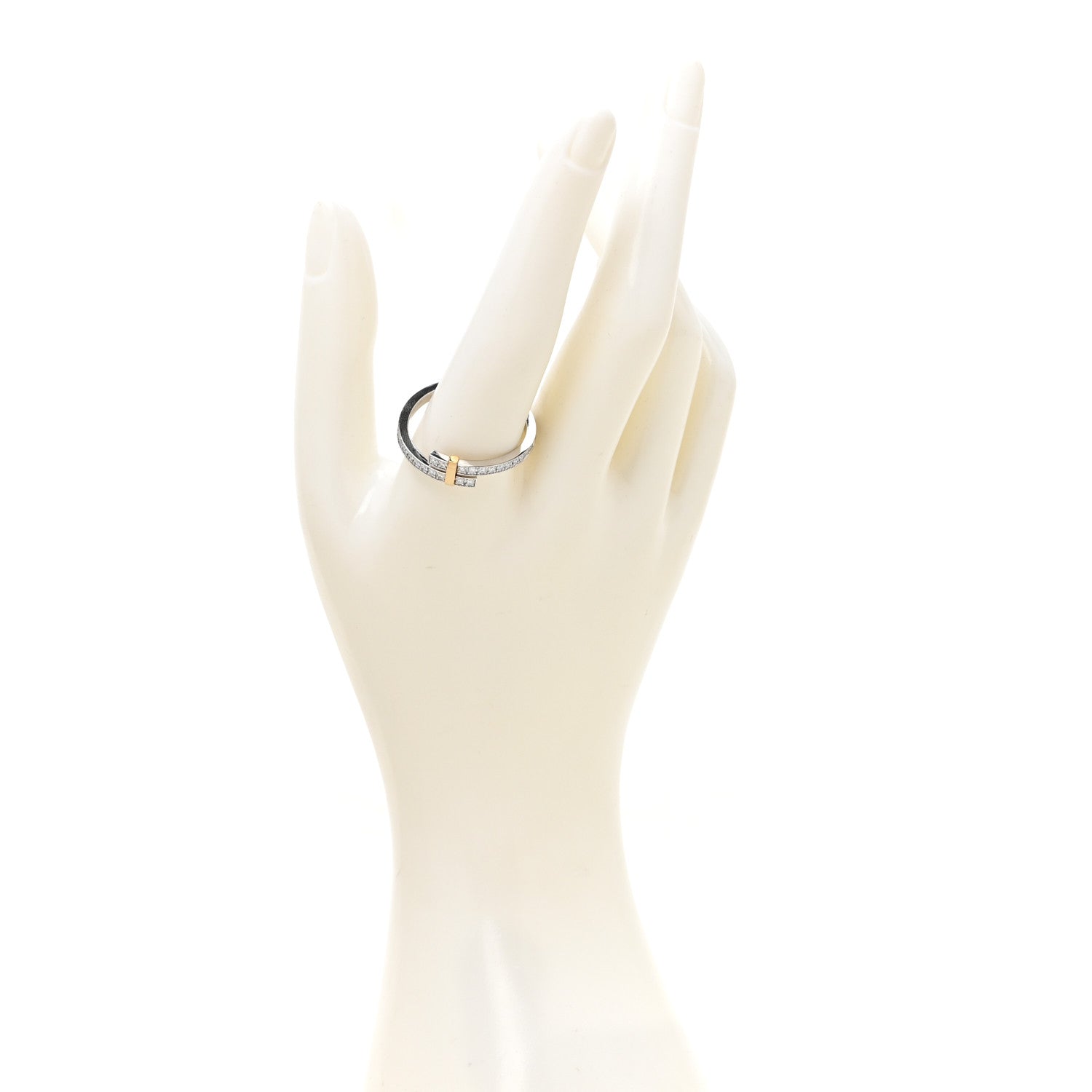 Tiffany 18K Yellow Gold Platinum Diamond Edge Bypass Ring 67 11.75 2 of 5