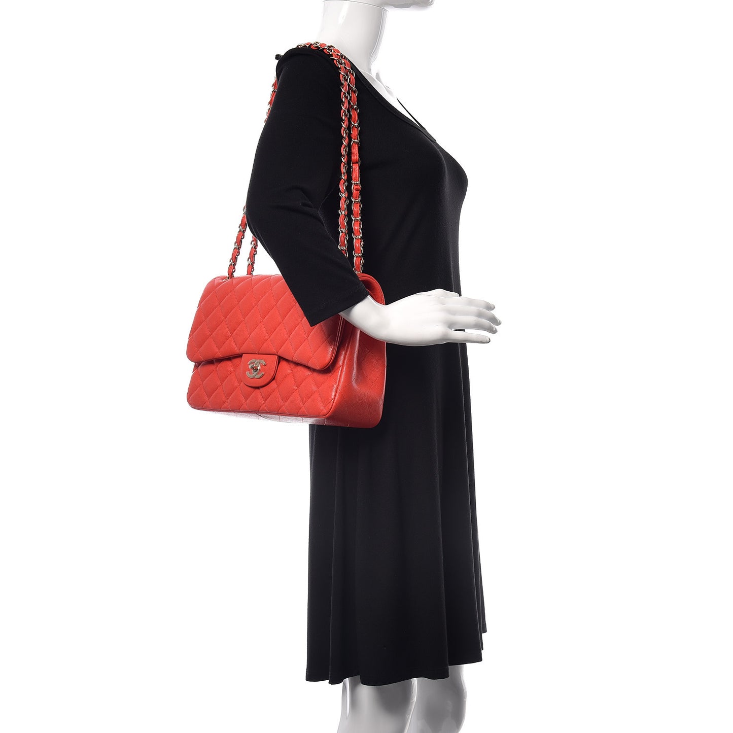 Caviar Quilted Jumbo Double Flap Red