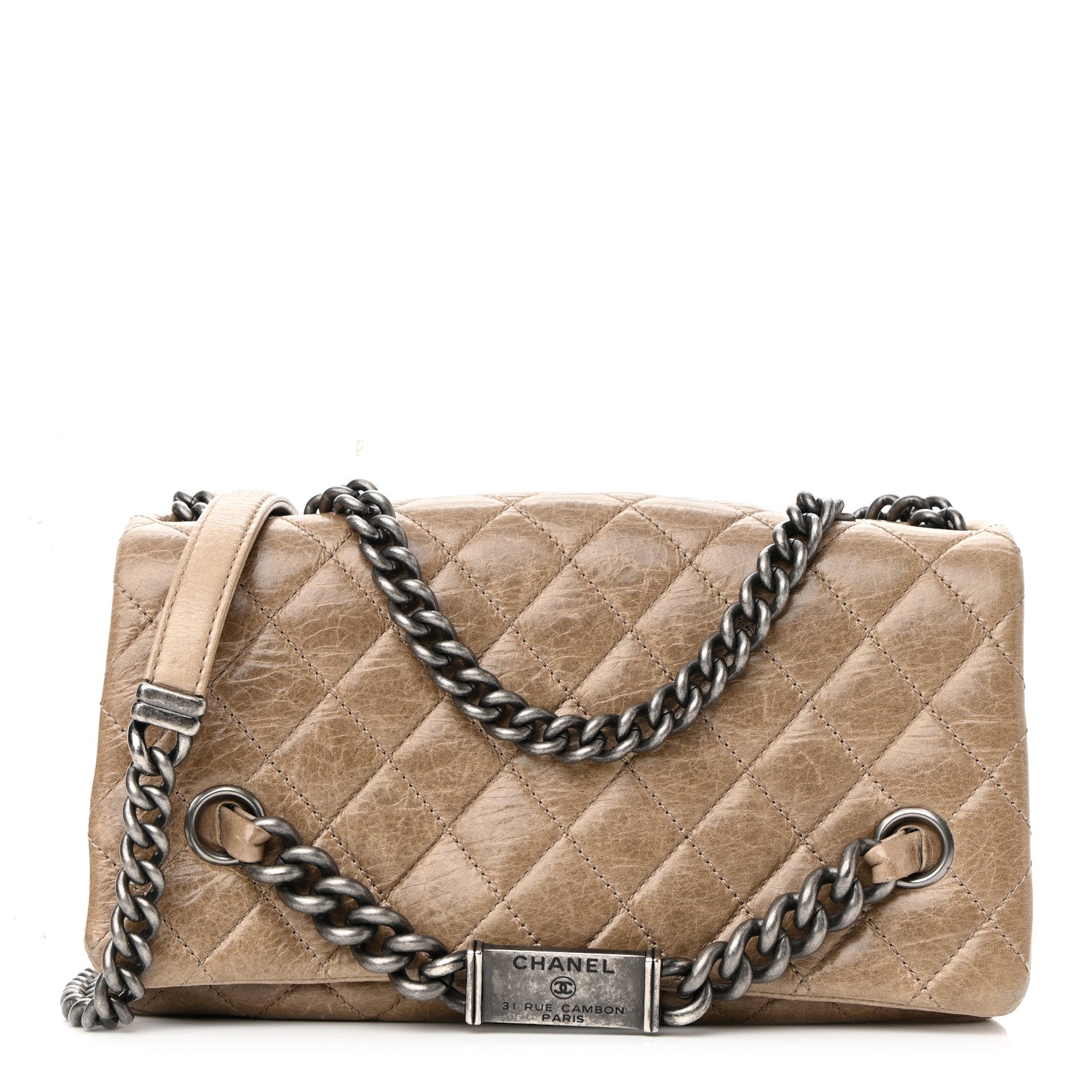 Chanel Glazed Calfskin Nameplate Flap Beige 1 of 10