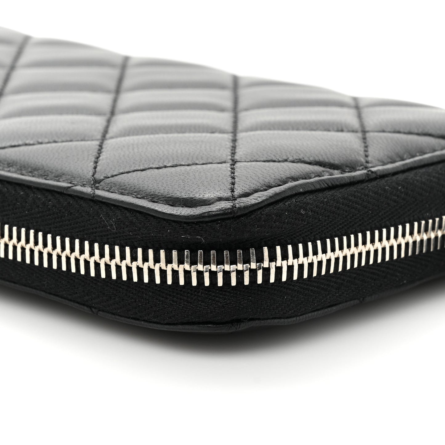 Lambskin Quilted Large Gusset Zip Around Wallet Black