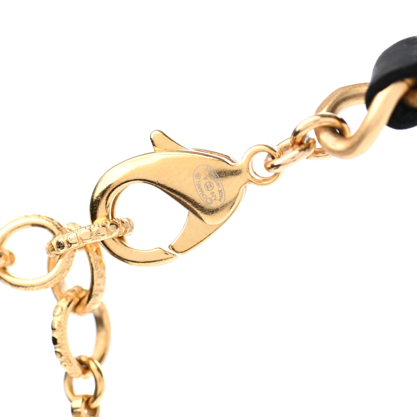 Calfskin Pearl Chain 90's Camellia Long Necklace Black Gold