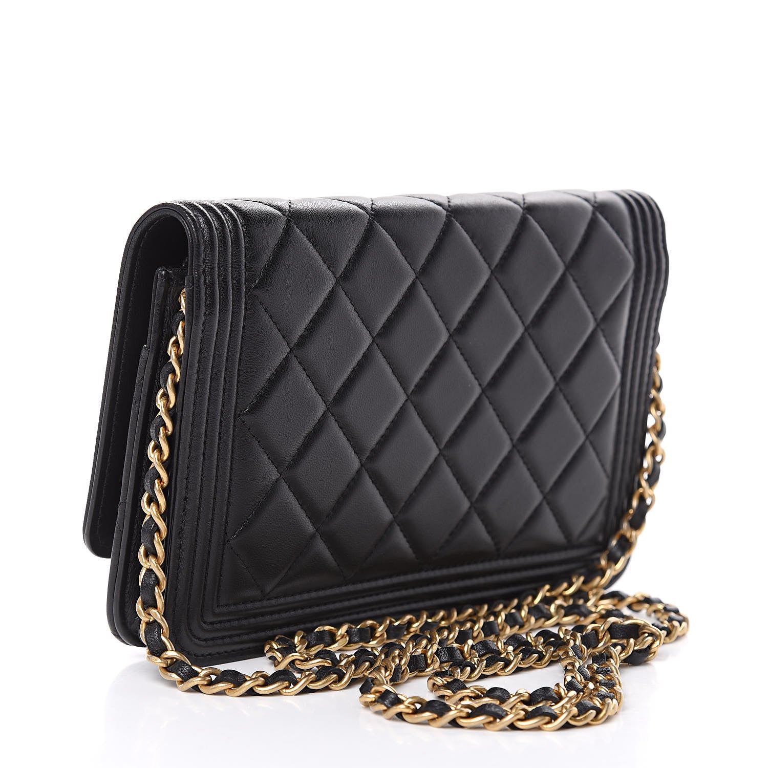 Chanel Lambskin Quilted Boy Wallet On Chain WOC Black 3 of 13