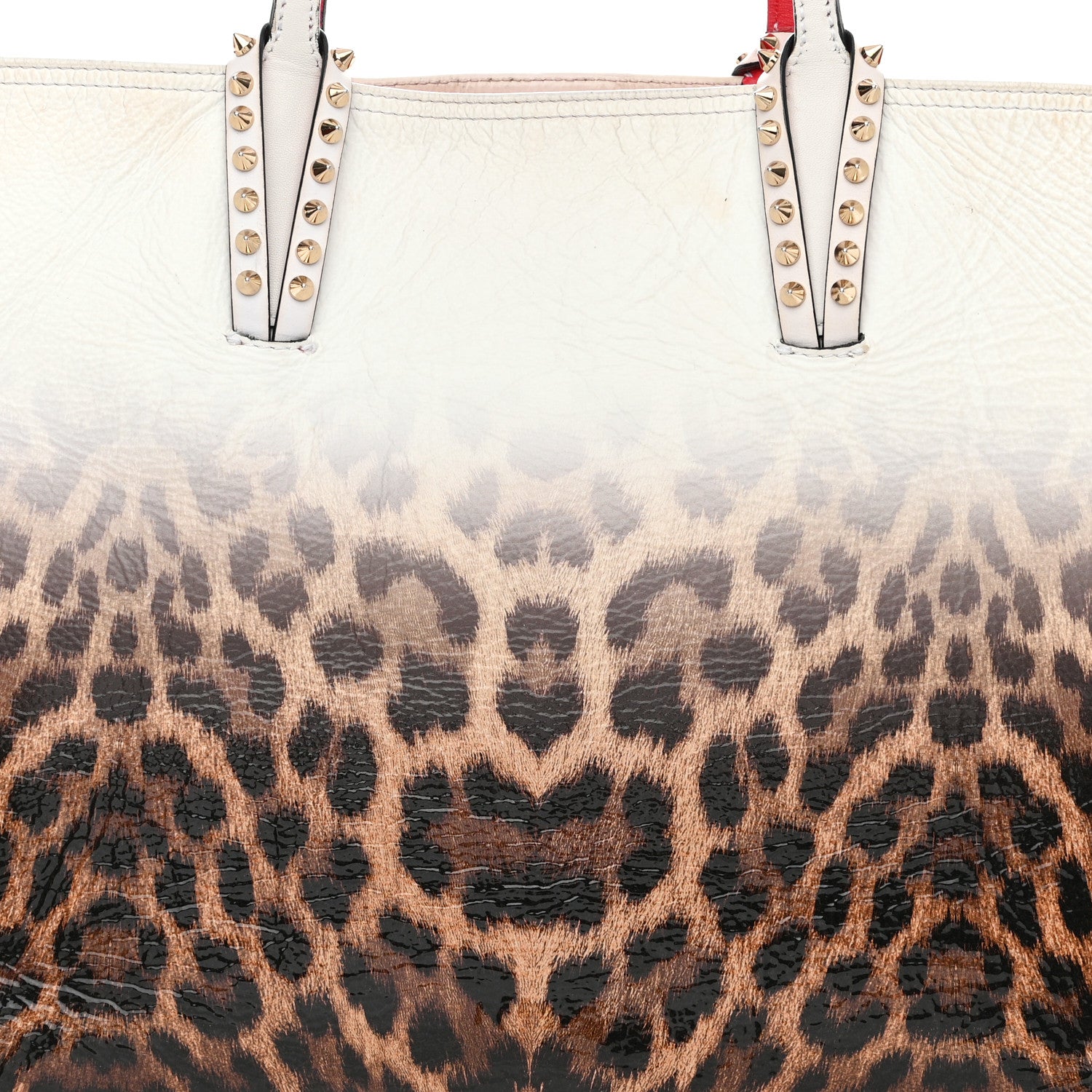 Christian Louboutin CHRISTIAN LOUBOUTIN Calfskin Degrade Leopard Print Spikes East West Cabata Tote White Multi 12 of 17