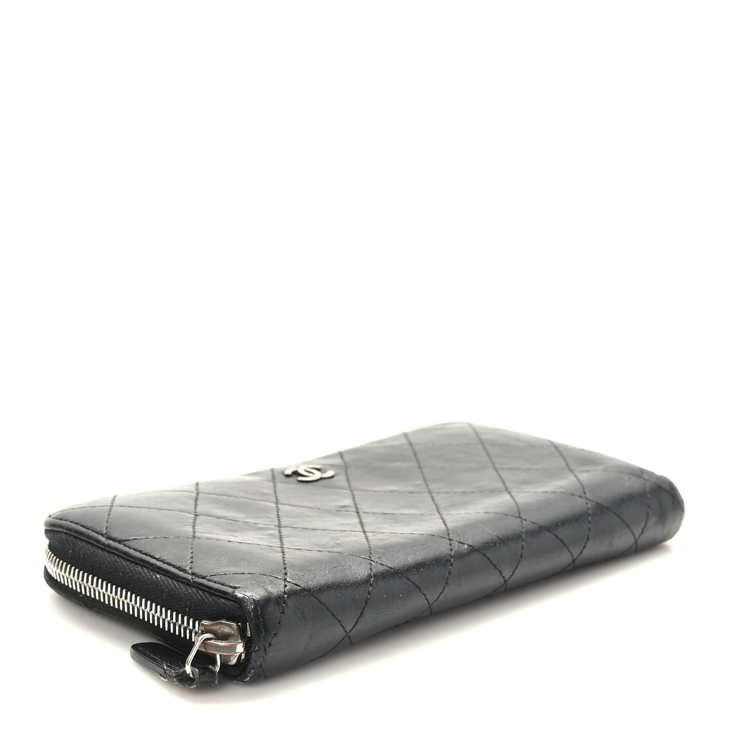 Lambskin Quilted Large Gusset Zip Around Wallet Black