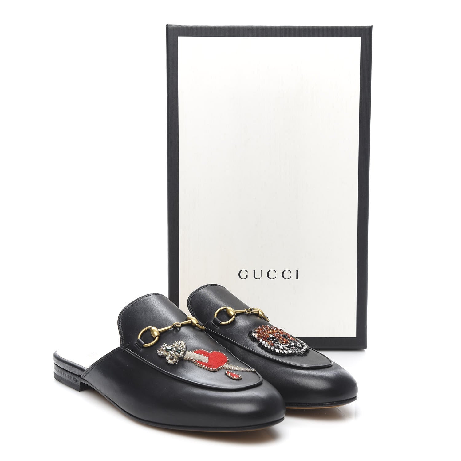 Gucci Calfskin Crystal Tiger Embroidered Princetown Slippers 41 Black 10 of 10