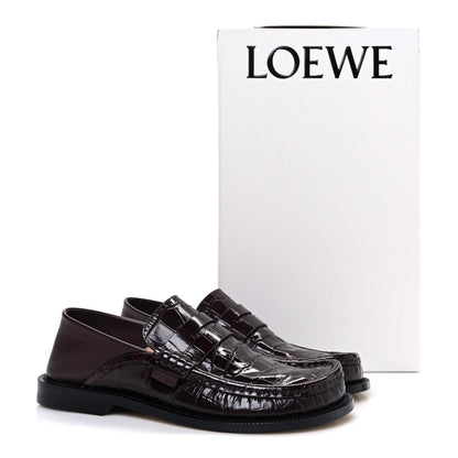 Loewe Calfskin Crocodile Embossed Campo Loafers 36 Burgundy 11 of 11