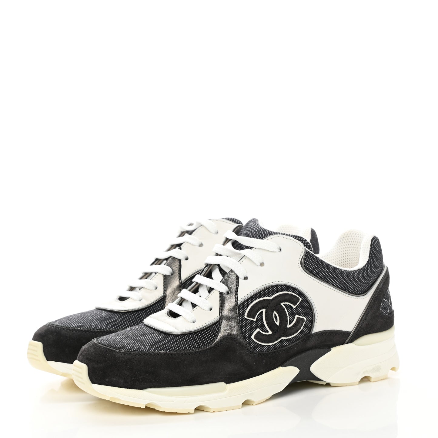 Denim Suede Calfskin CC Sneakers 37 Grey