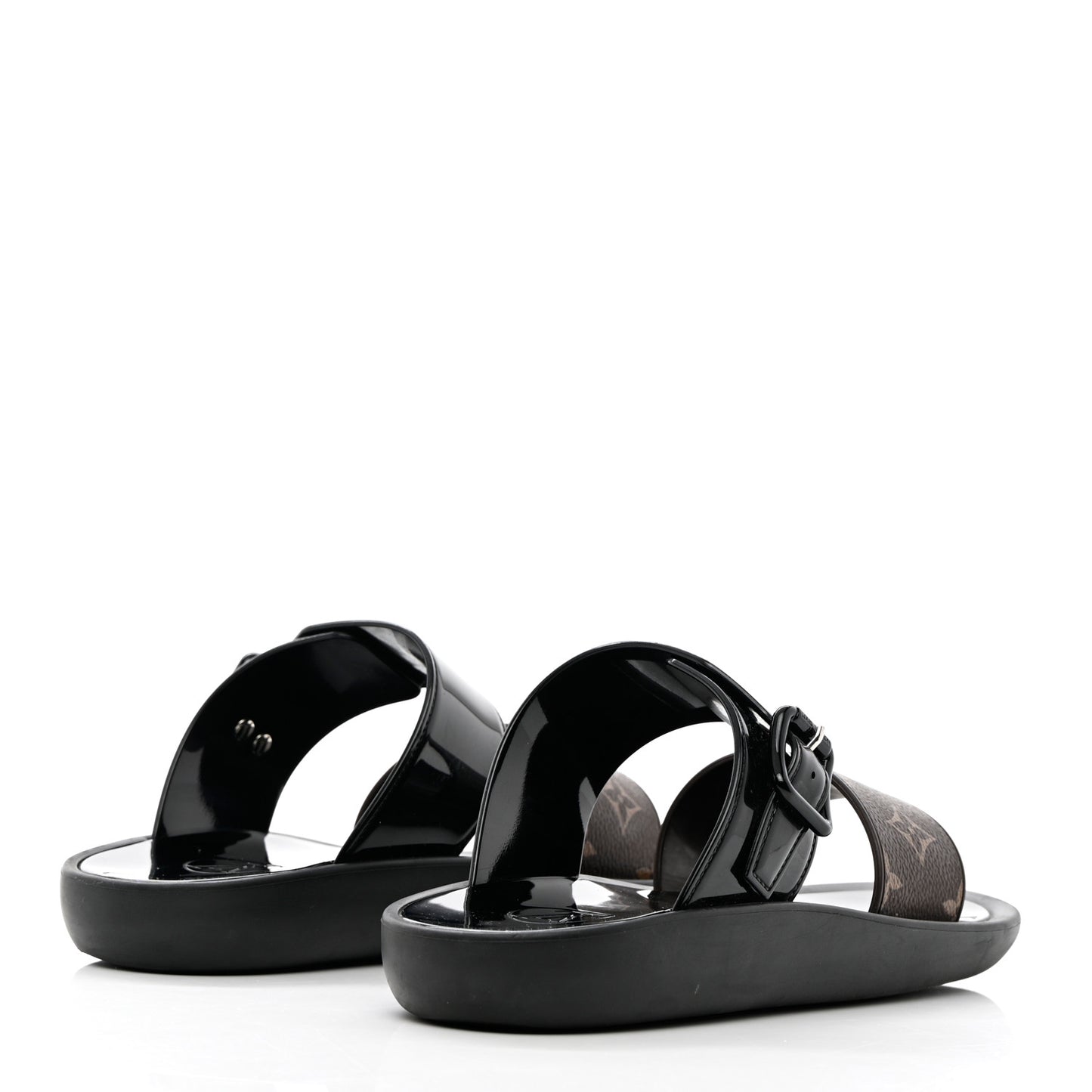 Monogram Sunbath Flat Mule Sandals 38 Black