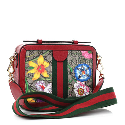 Gucci GG Supreme Monogram Flora Web Small Ophidia Top Handle Shoulder Bag Hibiscus Red 2 of 8