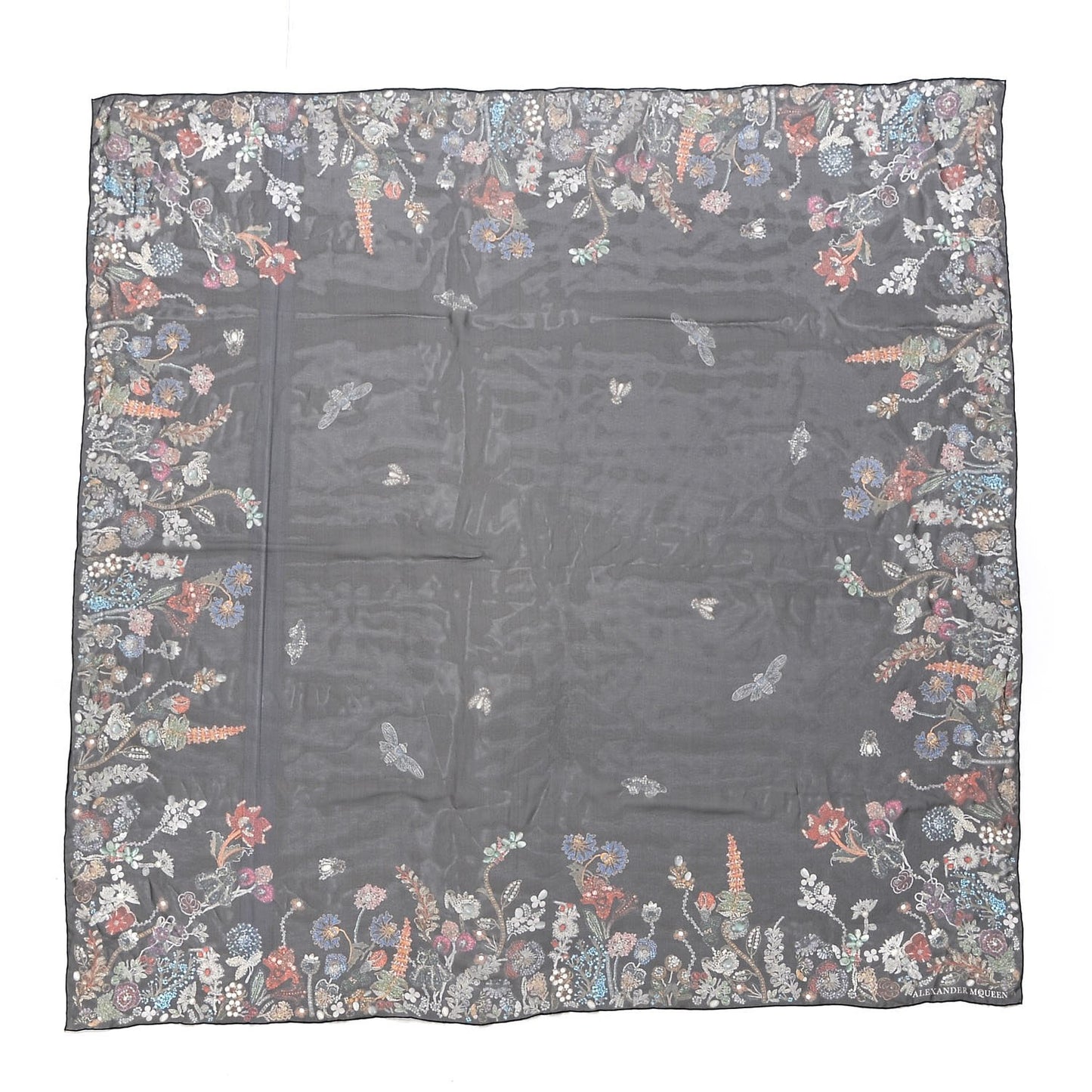 Silk Chiffon Wild Meadow Shawl Black