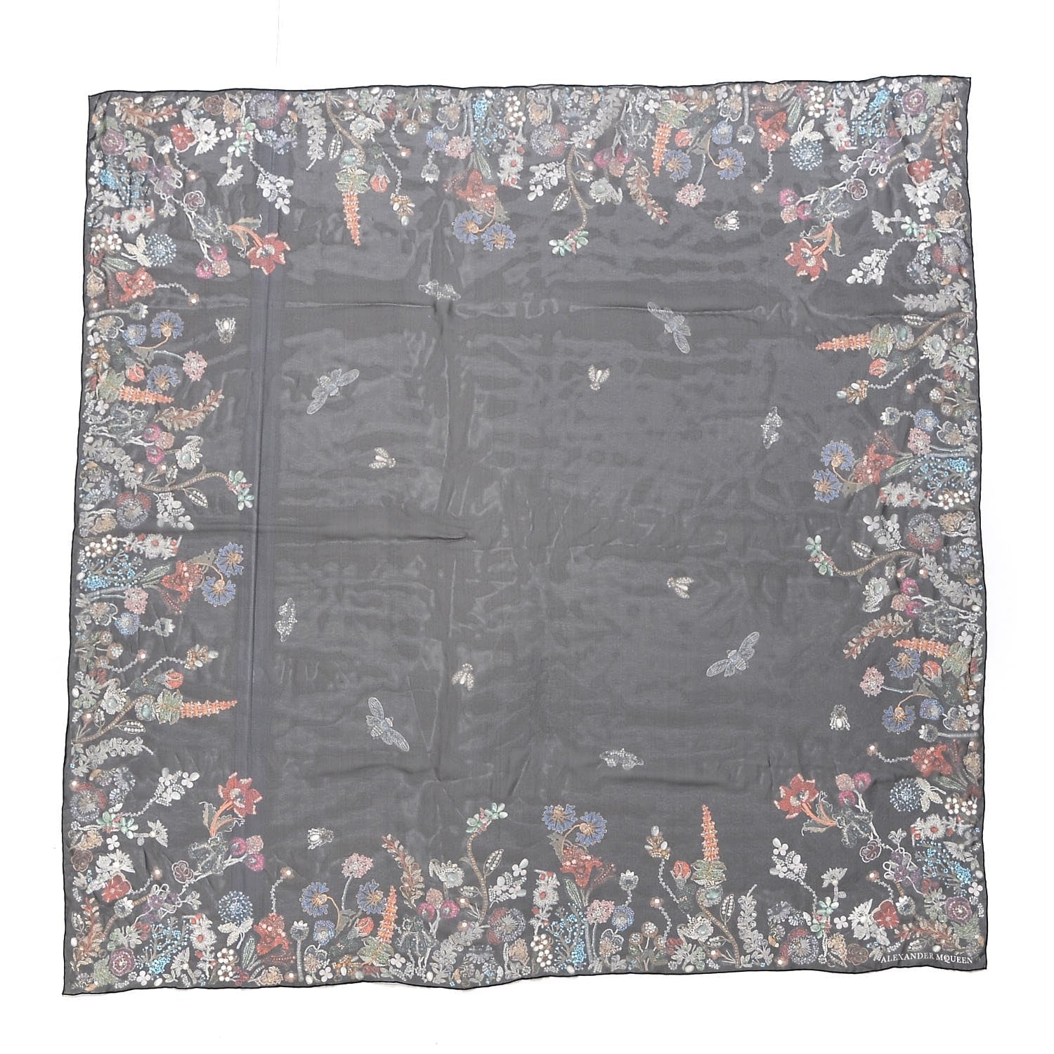 Alexander McQueen Silk Chiffon Wild Meadow Shawl Black 1 of 4