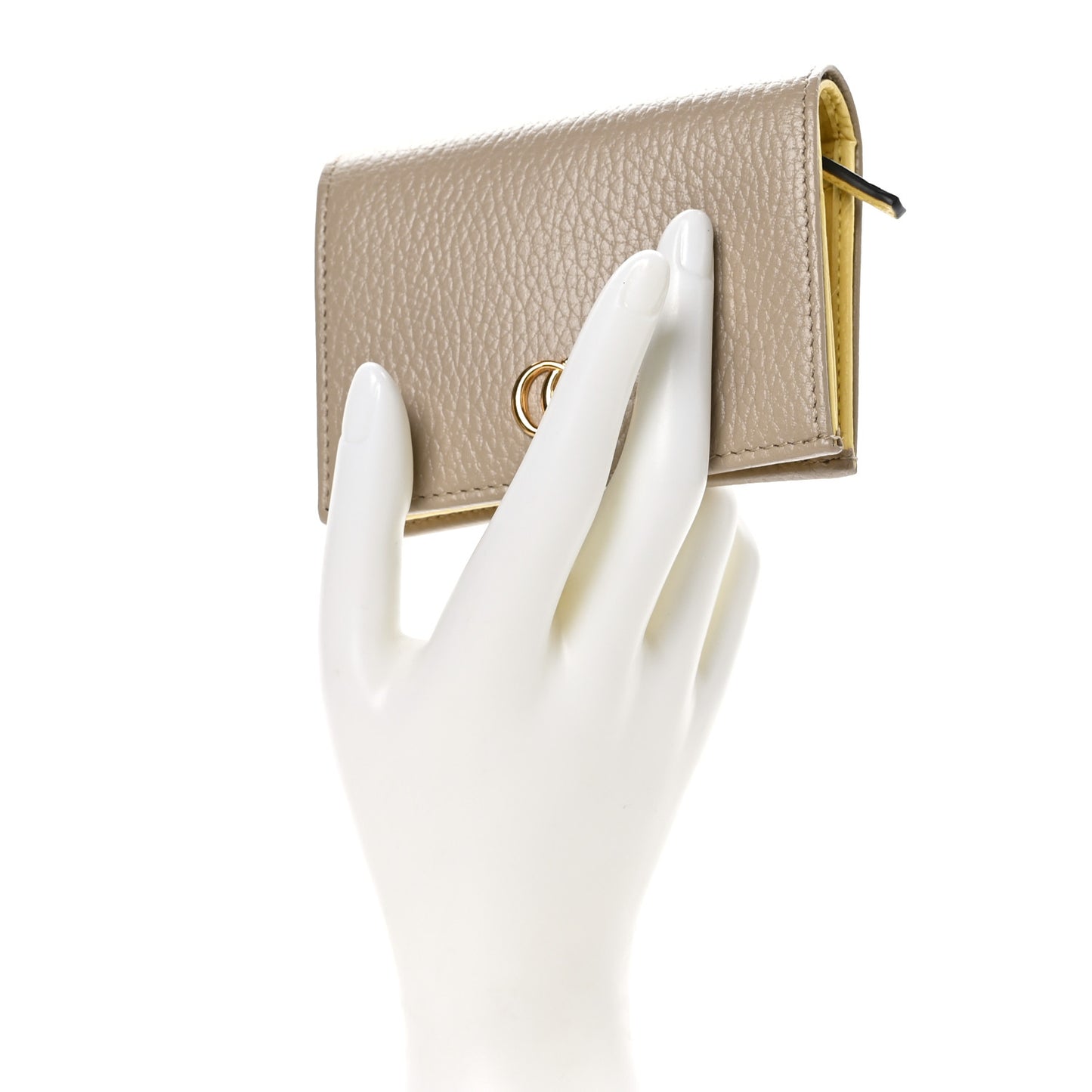 Dollar Calfskin Bi- Color GG Marmont Card Case Oatmeal Banana