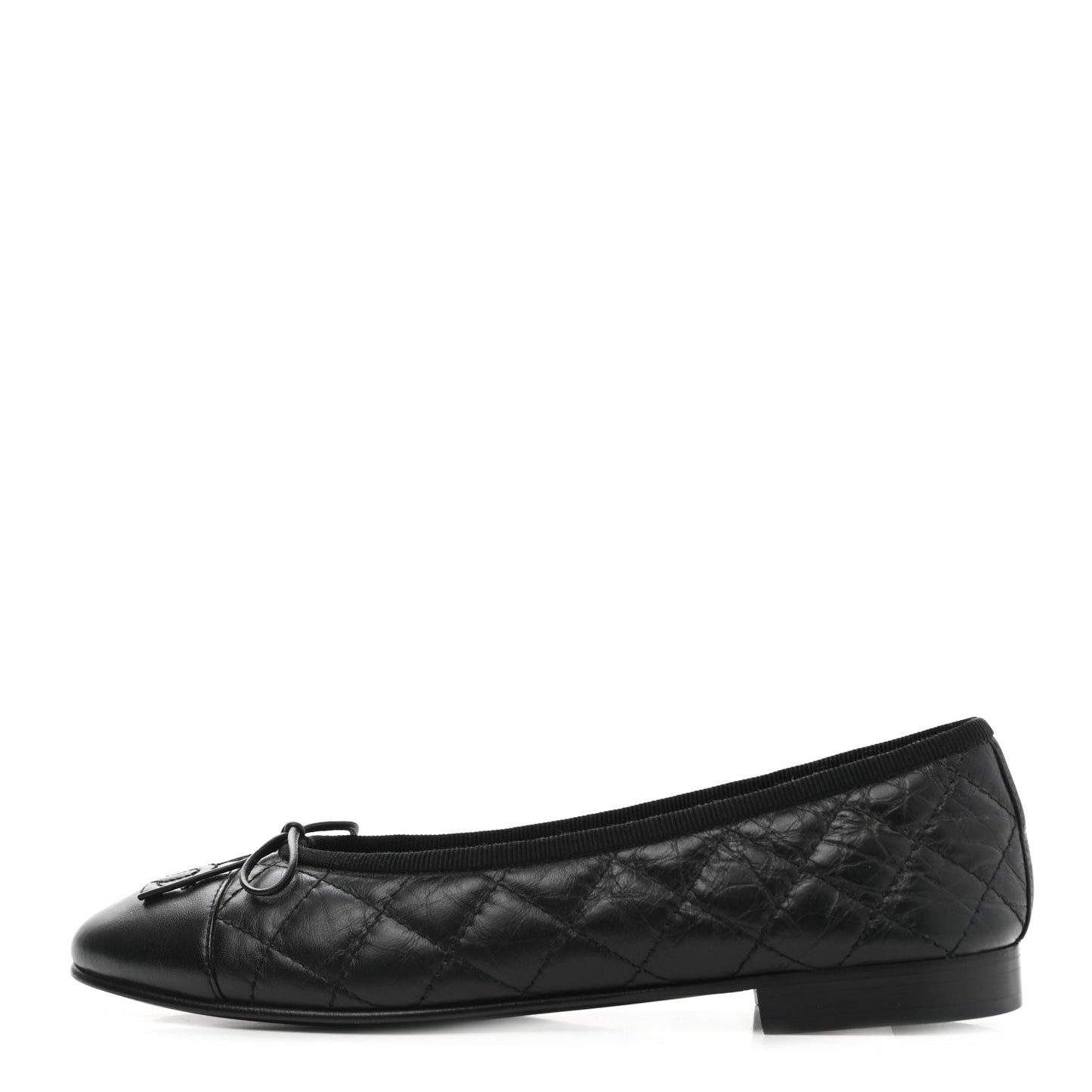 Aged Calfskin Quilted CC Cap Toe Ballerina Flats 35.5 Black
