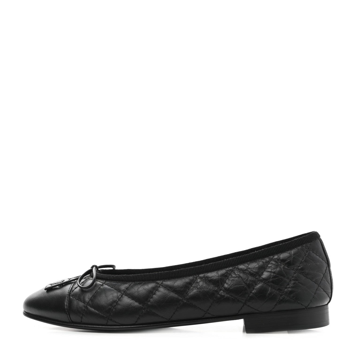Chanel Aged Calfskin Quilted CC Cap Toe Ballerina Flats 35.5 Black 1 of 8
