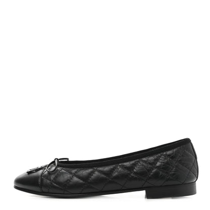Chanel Aged Calfskin Quilted CC Cap Toe Ballerina Flats 35.5 Black 1 of 8