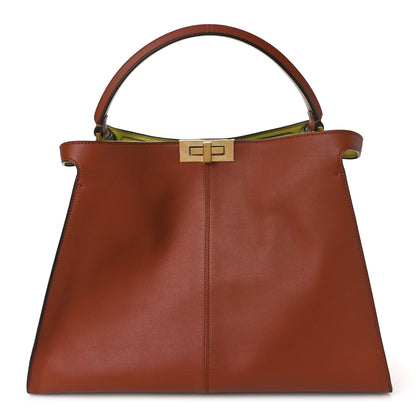 Fendi Vitello Seta Light Camoscio Large Peekaboo X-Lite Rust Verde Verline 1 of 8