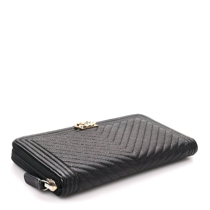 Chanel Caviar Chevron Quilted Zip Around Boy Wallet Black 4 of 7