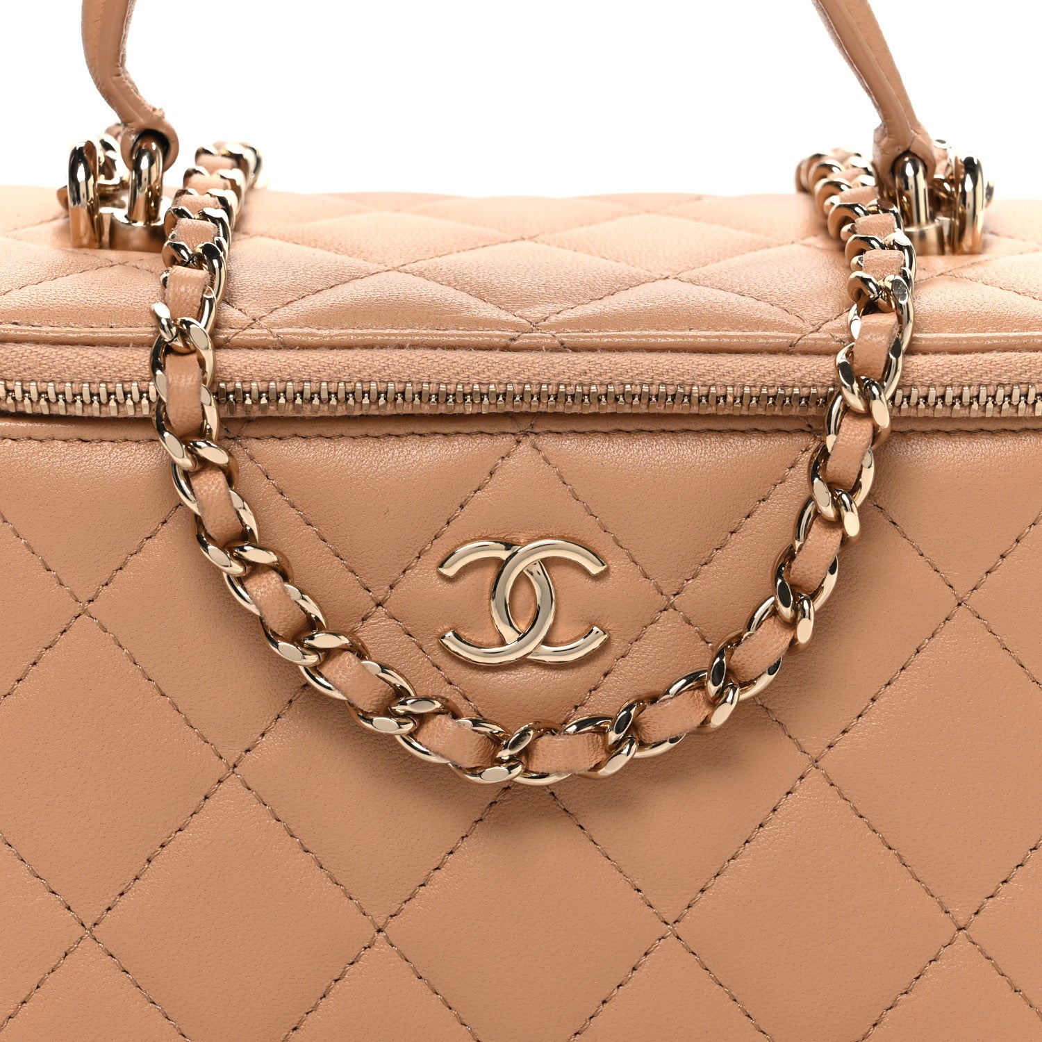 Chanel Lambskin Quilted Small Top Handle Vanity Case With Chain Beige 7 of 9