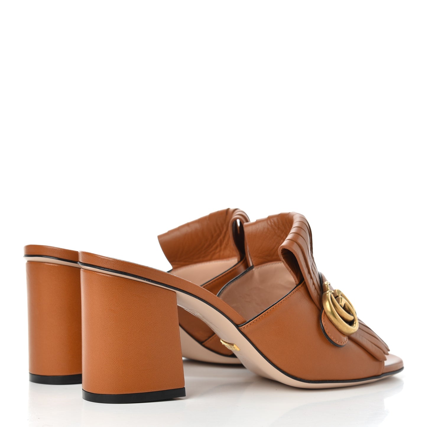 Malaga Kid GG Marmont Fringe 75mm Slide Sandals 38.5 Cognac